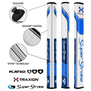 Super Stroke Traxion Flatso 2.0 Putter Grip - White/Light Blue/Dark Blue