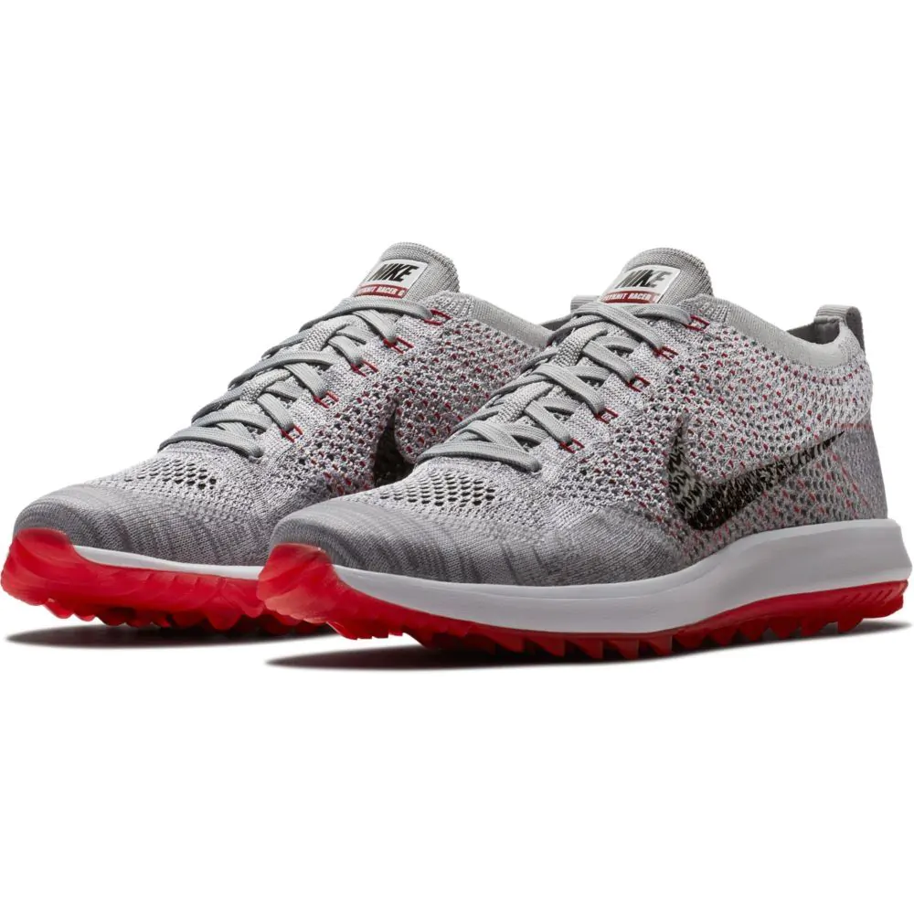 Nike Flyknit Racer G Golf Shoes Wolf Grey Black Pure Platinum White