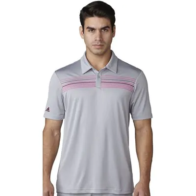 Adidas ClimaCool Chest Print Polo Mid Grey Shock Pink BC2976 adidas Mens Golf Polo Golf Shirts Aslan Golf and Sports