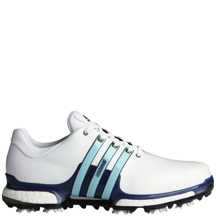 adidas Tour360 Boost 2.0 Golf Shoes White Mystery Ink Icy Blue