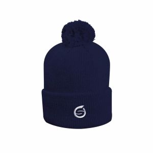Sunderland of Scotland Embroidered Thermal Lined Merino Golf Bobble Hat - Navy