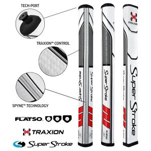 Super Stroke Traxion Flatso 1.0 Putter Grip - White/Red/Grey